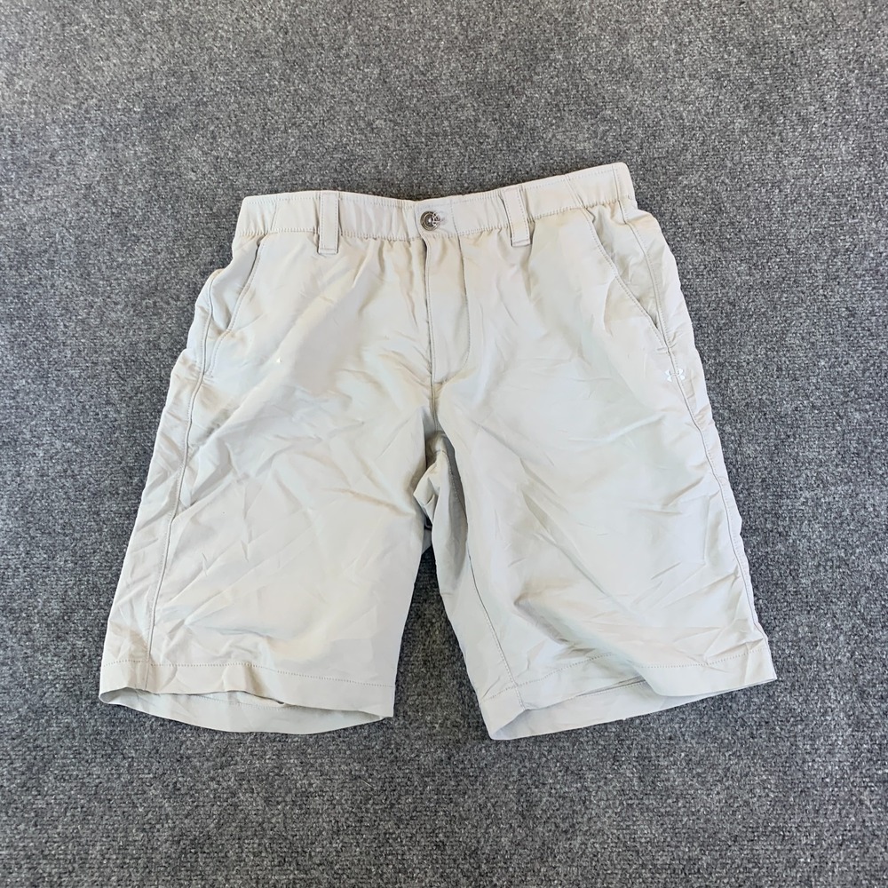 Under Armour Chino Golf Shorts Mens 34 Beige Slash Pockets Performance Logo